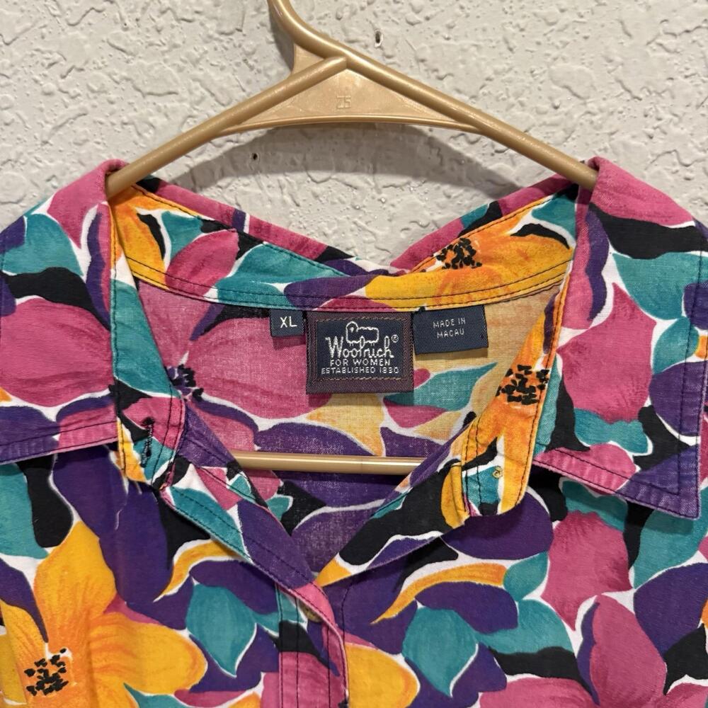 Vintage 80s RARE Woolrich Unisex Floral Button-Up Hawaiian‎ Shirt Size XL - Picture 6 of 6